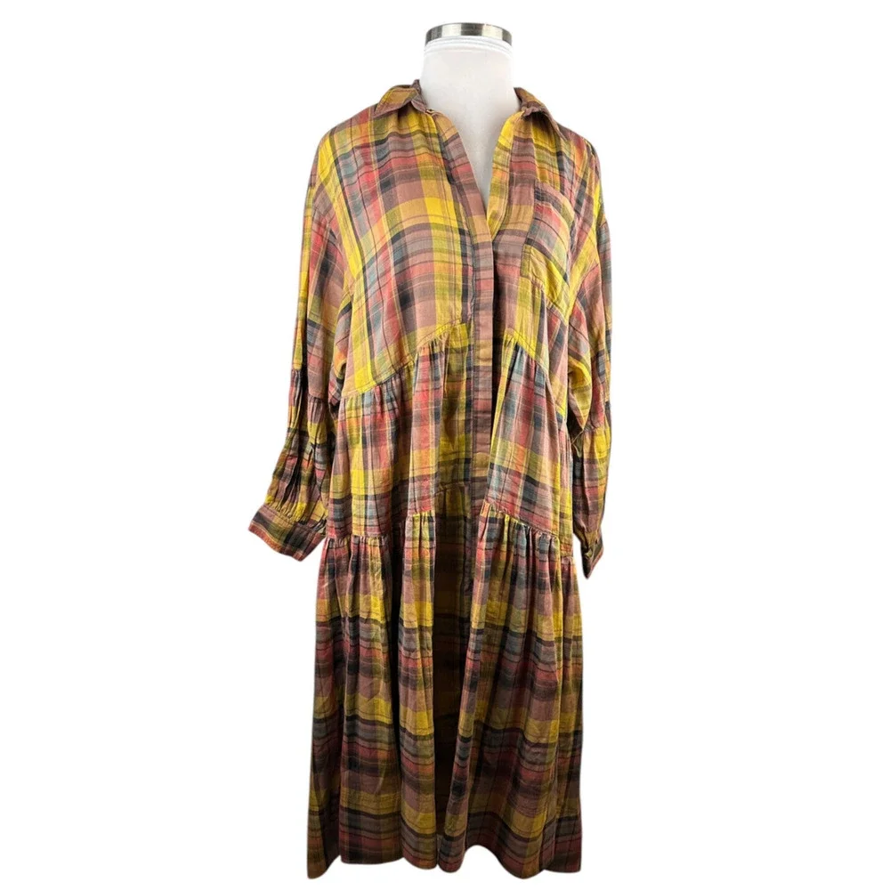 NWT Anthropologie Pilcro Long Sleeve Tiered High Low Dress Oversize Plus Size 2X - Picture 2 of 16